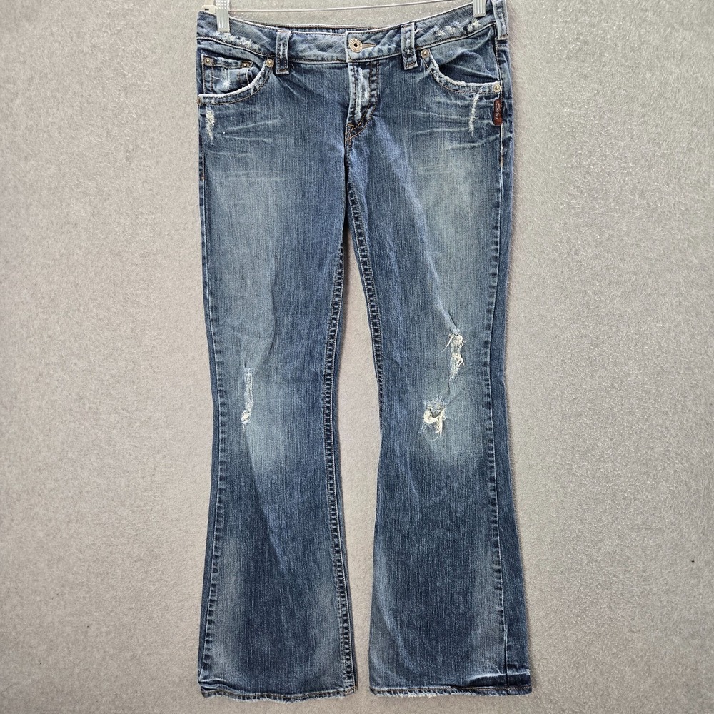 VINTAGE Silver Jeans Women Jeans‎ 31 Blue Denim Western Boot Cut Distressed